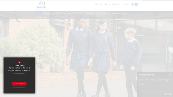 Screenshot of the Farnham Heath End School Charity Fund website