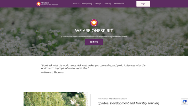 Screenshot of the Onespirit Interfaith Foundation website