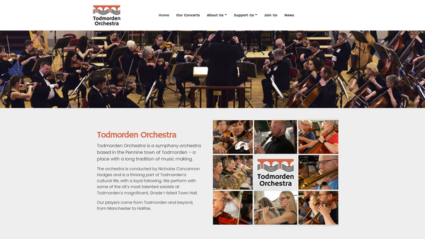 Screenshot of the Todmorden Orchestra website