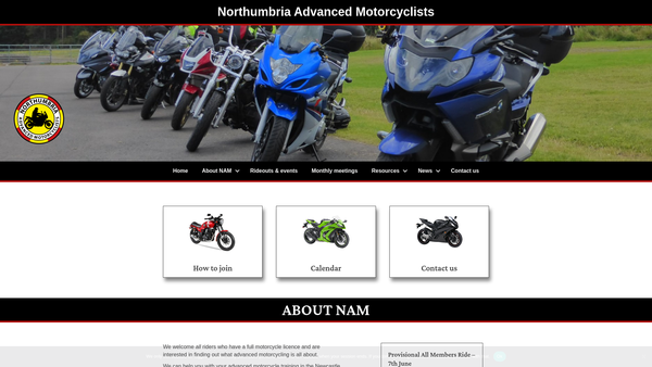 Screenshot of the Northumbria Advanced Motorcyclists website