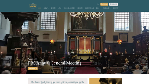 Screenshot of the The Prayer Book Society website