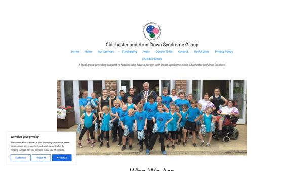 Screenshot of the Chichester and Arun Down Syndrome Group website