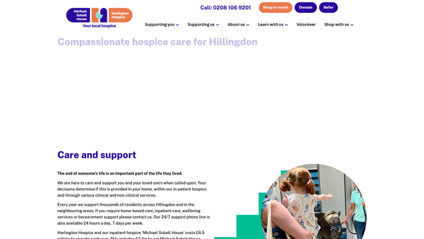 Screenshot of the Harlington Hospice Association Limited website