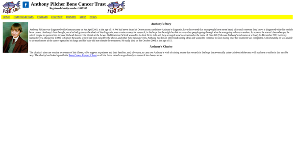 Screenshot of the The Anthony Pilcher Bone Cancer Trust website