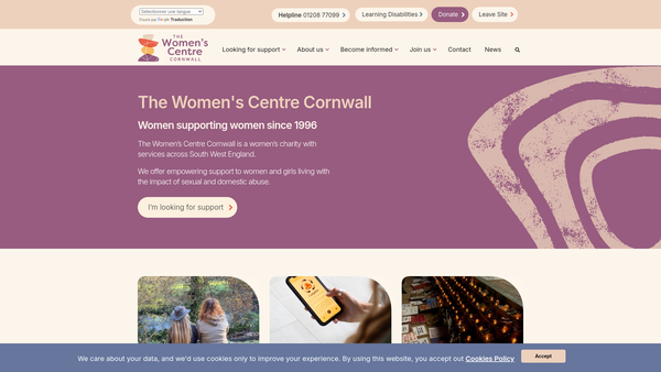 Screenshot of the The Women's Centre Cornwall Ltd website