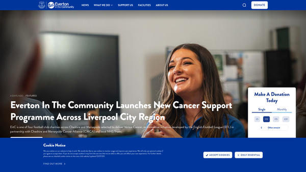 Screenshot of the Everton In The Community website