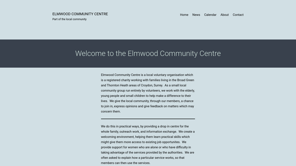 Screenshot of the Elmwood Community Centre website