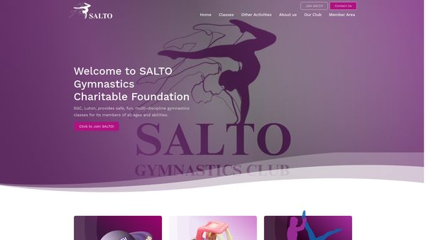 Screenshot of the SALTO Gymnastics Charitable Foundation Ltd website