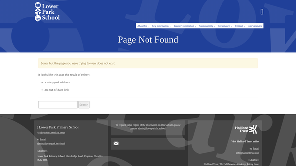 Screenshot of the Lower Park Parent Teachers Association website
