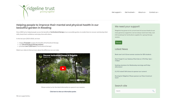 Screenshot of the East Reading Horticultural Therapy And Community Based Training Limited website