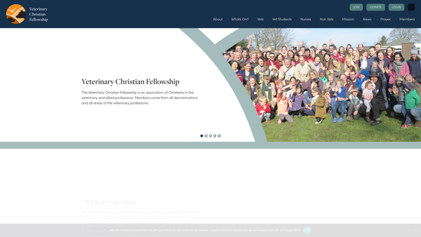 Screenshot of the Veterinary Christian Fellowship website