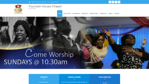 Screenshot of the Fountain House Chapel International website