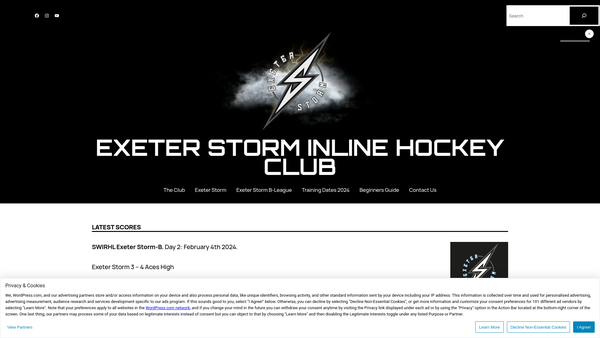 Screenshot of the Exeter Storm Roller Hockey Club website
