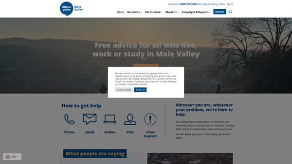 Screenshot of the Citizens Advice Mole Valley website