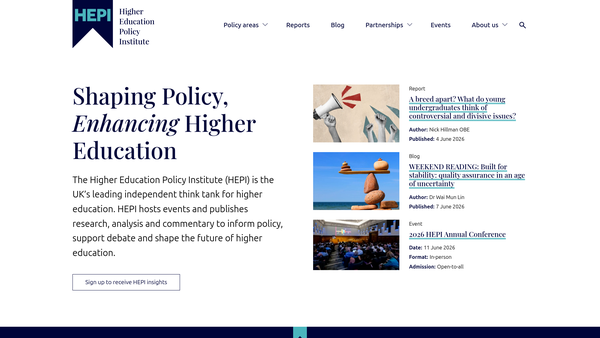 Screenshot of the Higher Education Policy Institute website