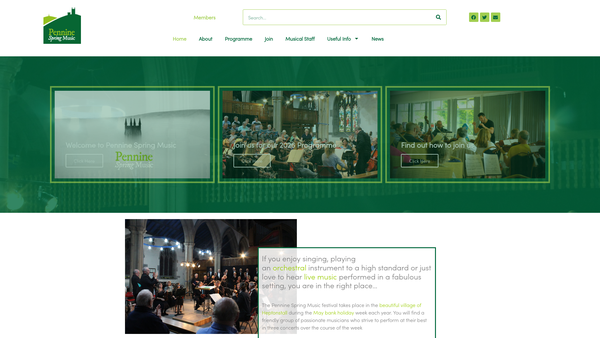 Screenshot of the Pennine Spring Music website