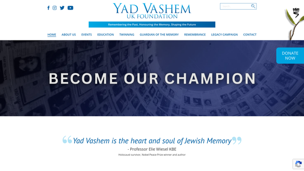 Screenshot of the Yad Vashem UK Foundation website