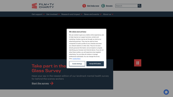 Screenshot of the The Film And Television Charity website