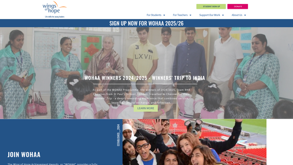 Screenshot of the Wings Of Hope website