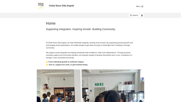 Screenshot of the Clube Nova Vida Angola website