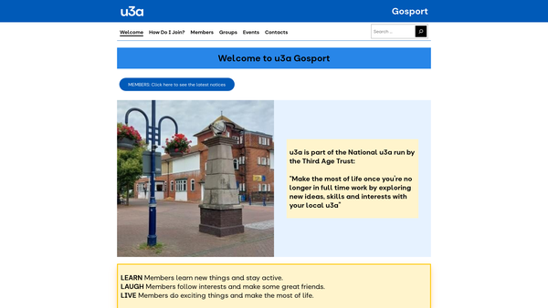 Screenshot of the Gosport University Of The Third Age (U3A) website