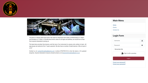 Screenshot of the Craghead Colliery Band website