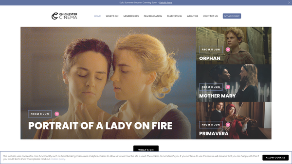 Screenshot of the Chichester Cinema At New Park Limited website