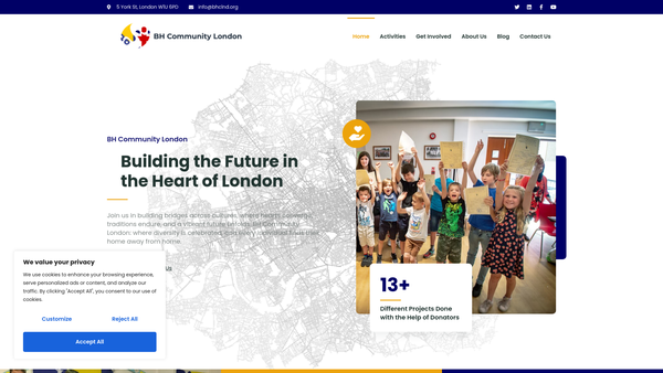 Screenshot of the BH Community London website