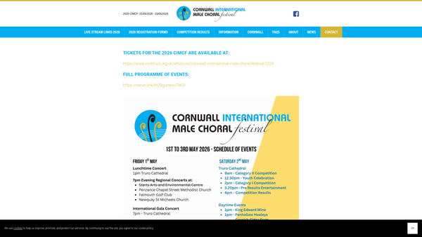 Screenshot of the Cornwall International Male Choral Festival Ltd website