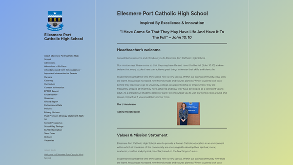 Screenshot of the Parents And Friends Of Ellesmere Port Catholic High School website