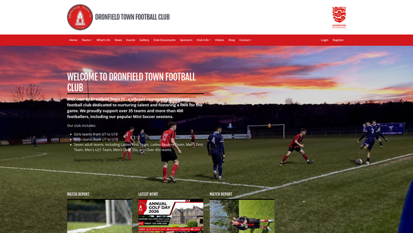 Screenshot of the Dronfield Town Football Club website