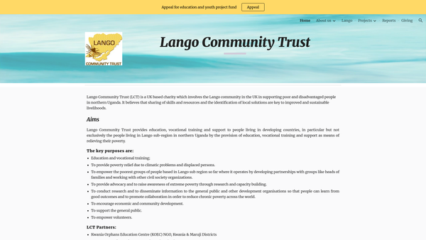 Screenshot of the Lango Community Trust website