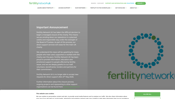 Screenshot of the Fertility Network UK website