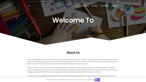 Screenshot of the Tingewick Pre-School Limited website