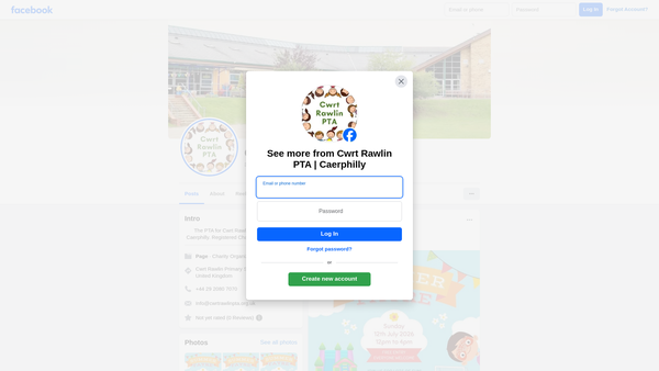 Screenshot of the Cwrt Rawlin PTA website
