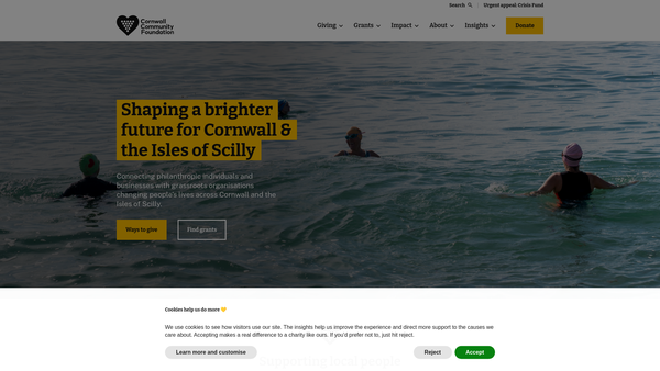 Screenshot of the Cornwall Community Foundation website