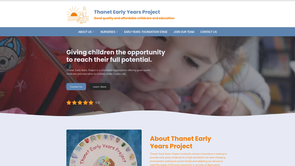 Screenshot of the Thanet Early Years Project website