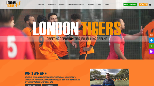 Screenshot of the London Tigers website