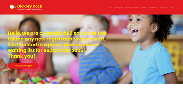 Screenshot of the Dickory Dock Nursery website