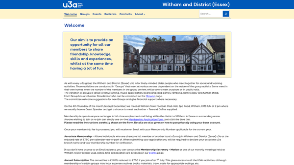 Screenshot of the Witham & District (Essex) U3A website