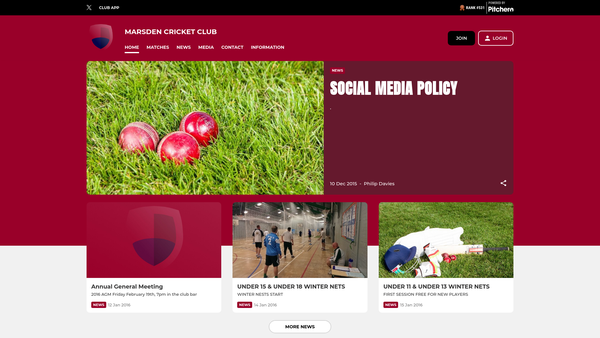 Screenshot of the Marsden Cricket Club website