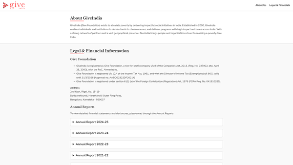 Screenshot of the Giving Impetus To Voluntary Effort website
