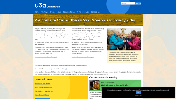 Screenshot of the Carmarthen U3A website