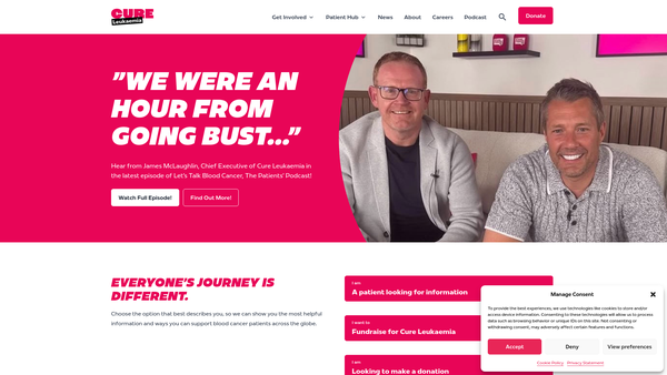 Screenshot of the Cure Leukaemia website
