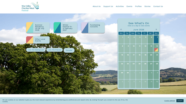 Screenshot of the Wye Valley Chamber Music Festival website