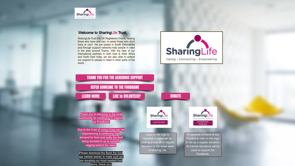Screenshot of the Sharing Life Trust website