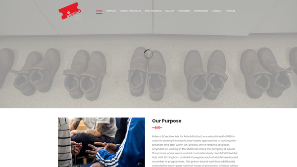 Screenshot of the Rideout Creative Arts For Rehabilitation website