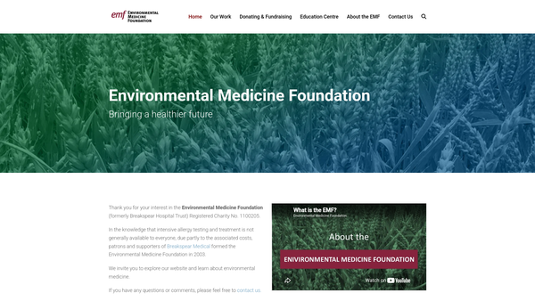 Screenshot of the Environmental Medicine Foundation website