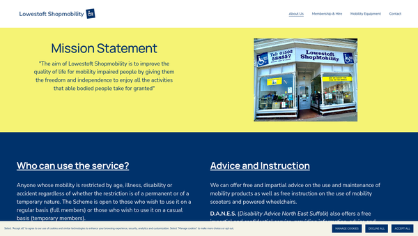 Screenshot of the Lowestoft Shopmobility website