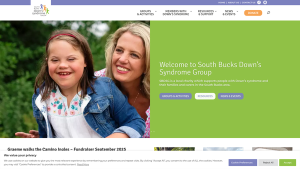 Screenshot of the South Bucks Down's Syndrome Group website